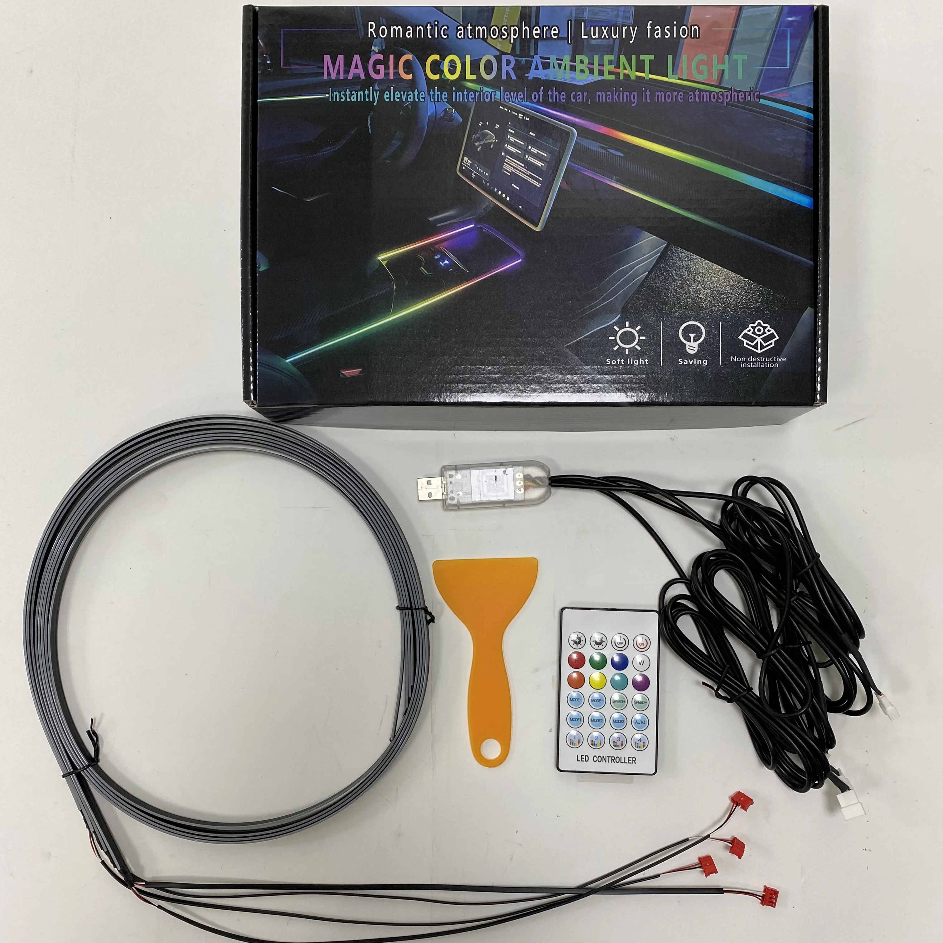 For Tesla MODEL 3/Y/X/S 128-Color Car Door Ambient Light USB Led Lamp Music-Controlled Rhythm Light Strip Wireless App/Remote