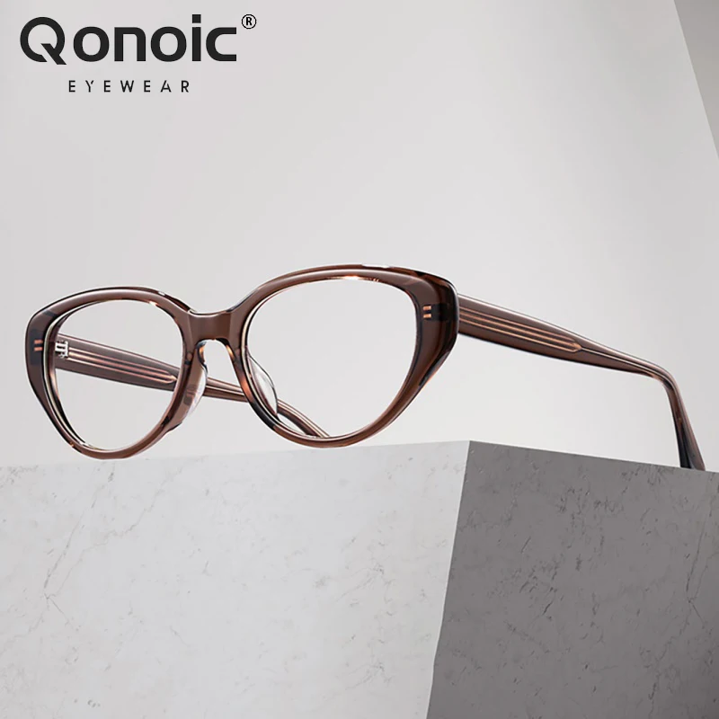 

QONOIC Women's Cat Eye Glasses Frame Fashion Cateye Frames Blue Light Blocking AB23108