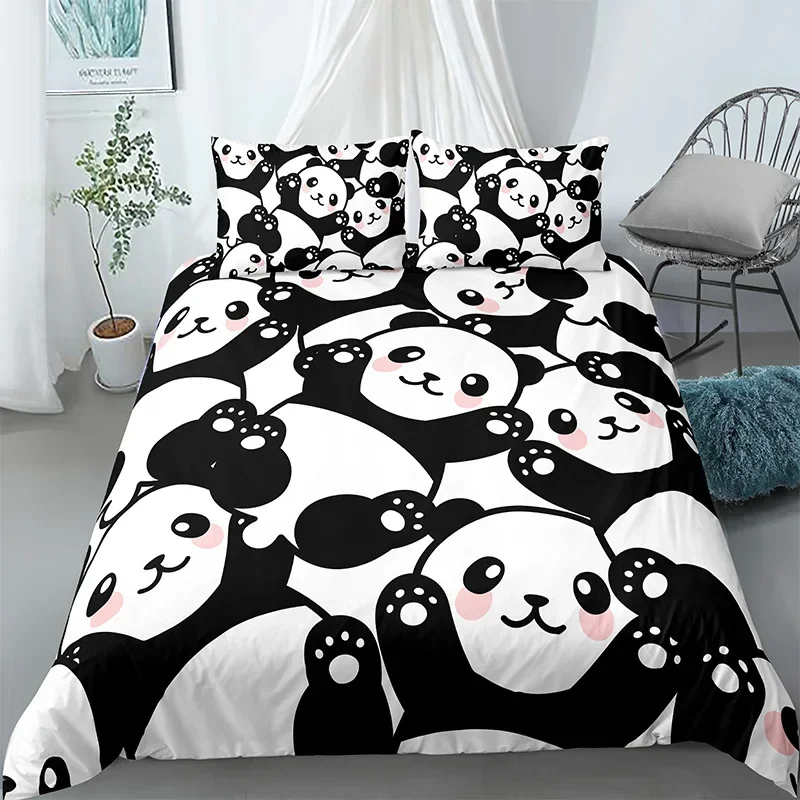 Panda Printed 2/3pcs Bedding Set Bamboo Duvet Cover For Adult Child Bedclothes And Pillowcases Comforter Covers Bed Sets