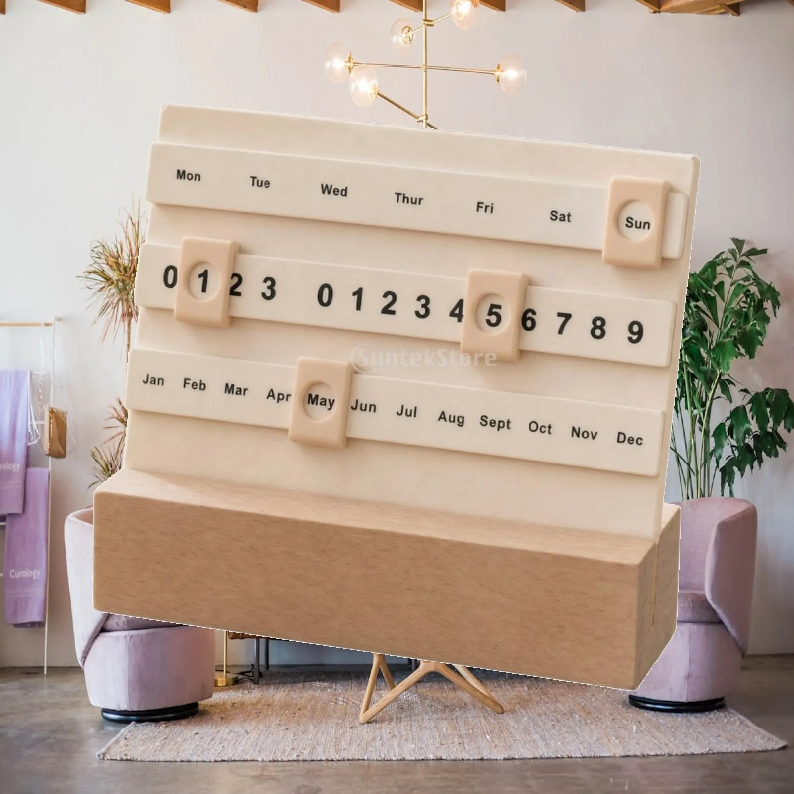 Wooden Perpetual Calendar Functional Perpetual Desk Calendar Sliding Date Tracker Compact Modern for Minimalists, Study Area