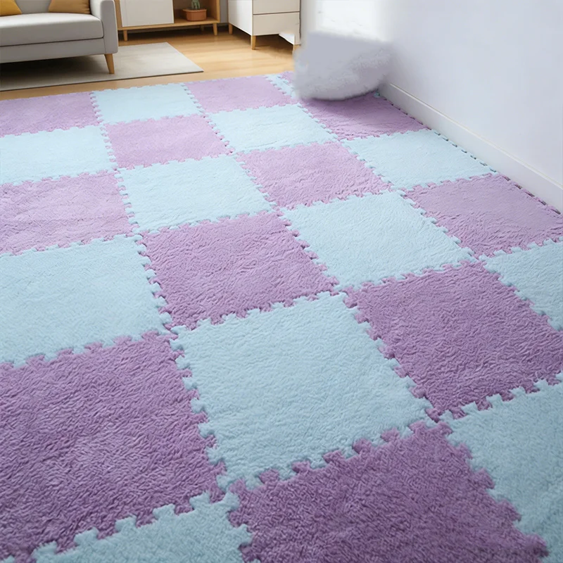 

36Pcs creative interlocking foam floor mat set, featuring non-slip foam tiles in purple and blue, ideal for room decoration
