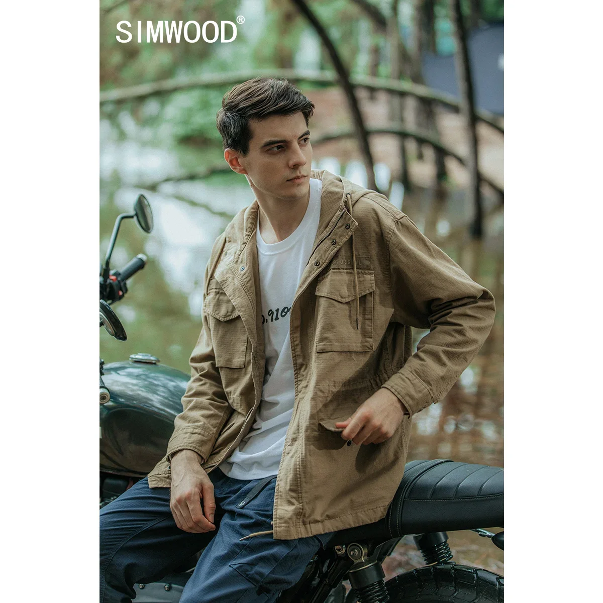 

SIMWOOD 2024 Autumn New Vintage Cargo Jackets Men Multi-Pockets Plus Size Coats Outdoor Wear Hiking Shell Hooded Field Jacket