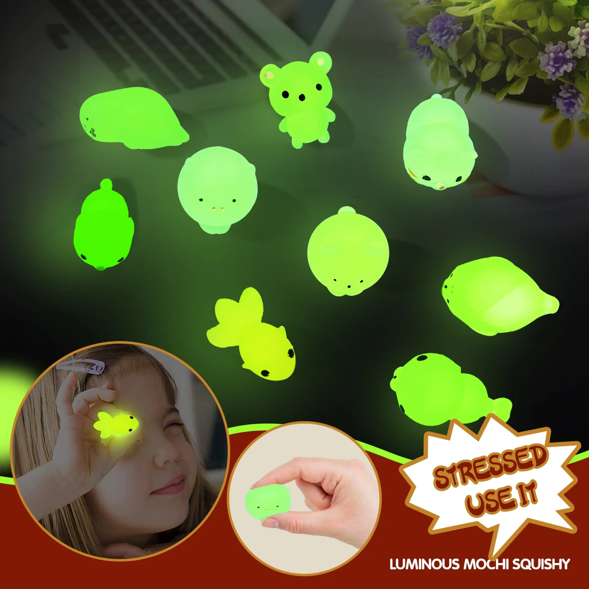 Luminous Kawaii Squishies Cute Animal Mochi Cat Squishy Fluorescent Stress Relief Mini Squeeze Toys Kids Birthday Party Favors