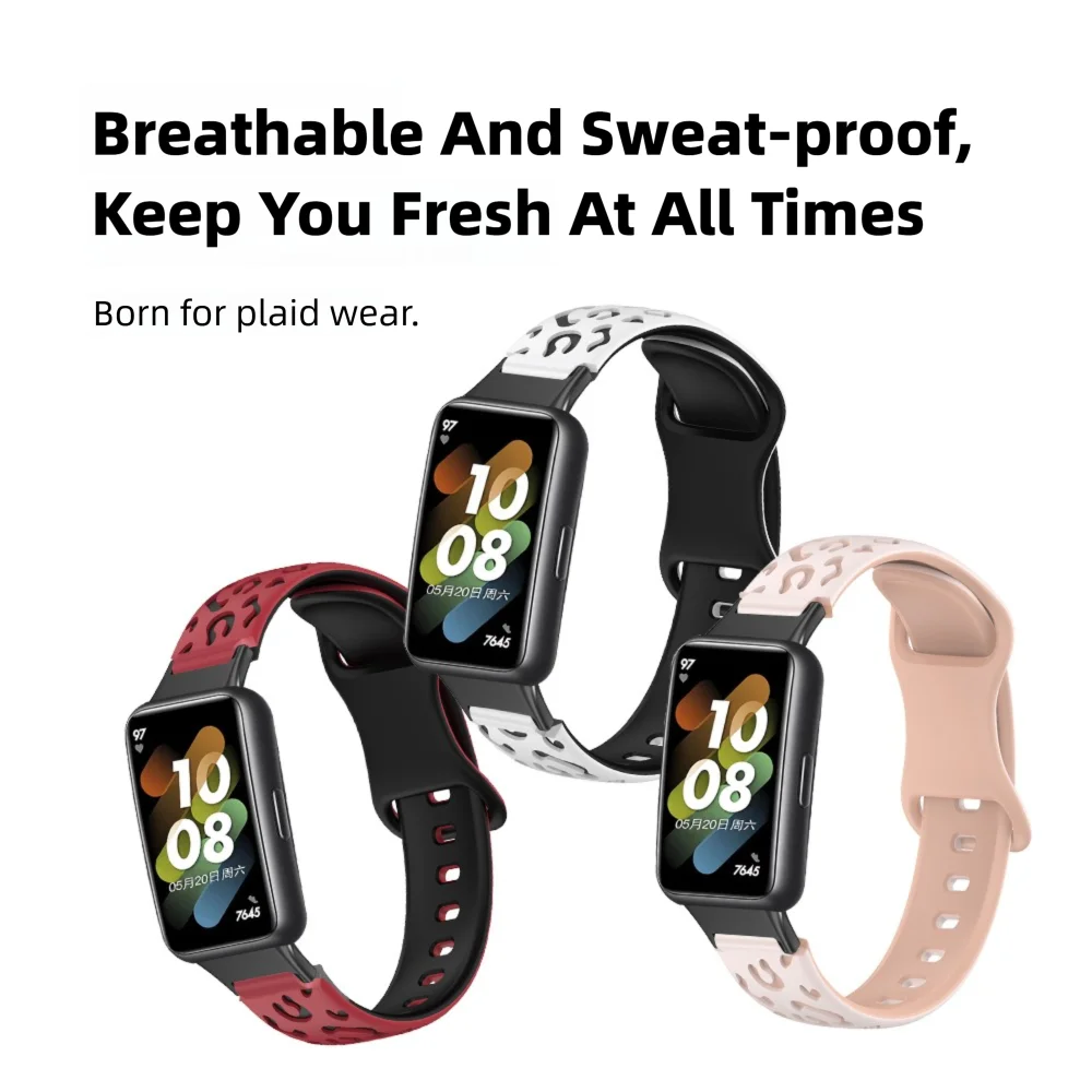 Силиконовый браслет с леопардовым принтом для Huawei Hua Wei Band 7, быстросъемный, устойчивый к поту, регулируемый спортивный ремешок для умных часов унисекс