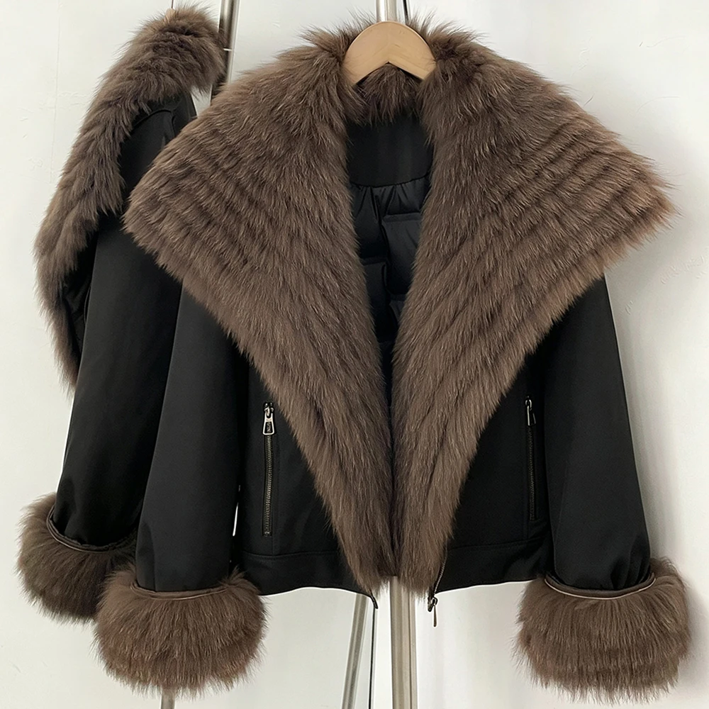 Down Jacket Comfortable Women's Winter Natural Fur Jacket Women Patchwork Fur Collar Soft Daily Commute Travel and Cold Climate