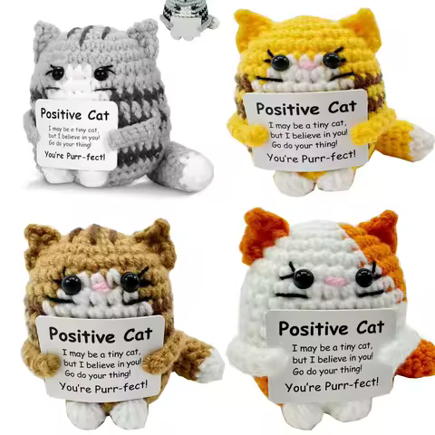 Cute Positive Cat Emotional Support Crochet Animal Funny Gift Desk Decor Christmas Gift
