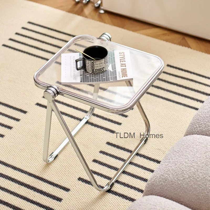 INS Transparent folding side table acrylic sofa Low side table Modern design corner small coffee table living room Furniture