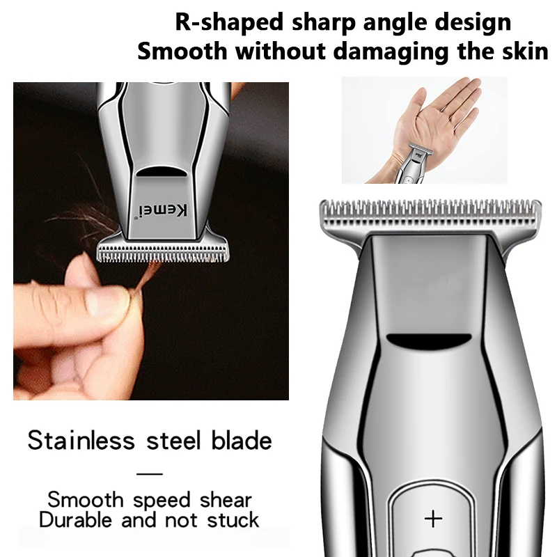 Профессиональная машинка для стрижки волос Kemei, триммер для бороды для мужчин, светодиодная цифровая машинка для стрижки волос с регулируем...