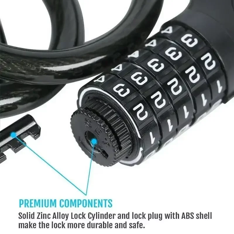 Bloqueio de bicicleta 4 pés fechaduras de bicicleta cabo de alta segurança 5 dígitos combinação reajustável senha de enrolamento bloqueio de bicicleta para bicicleta motocicleta