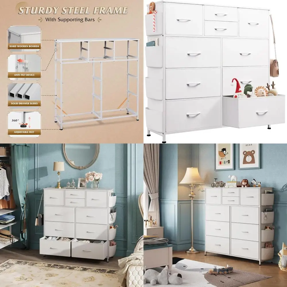 10-Drawer Storage Chest with Side Pockets and Hooks for Bedroom, Living Room, Hallway, and Closet