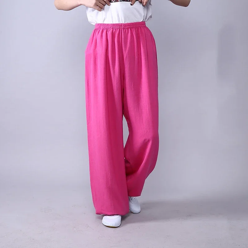 Kung Fu Pants Wushu Pants Bloomers Yoga Tai Chi Pants Wing Chun Wide Leg Light And Smooth Elastic Waist New 2024 Multicolour