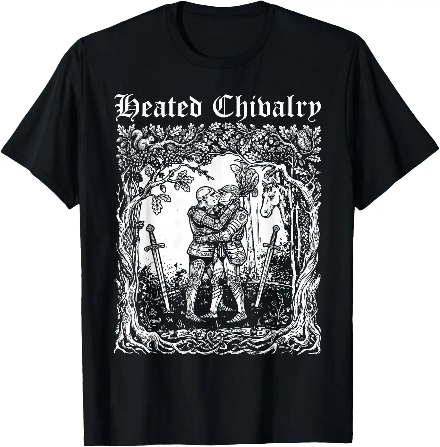Retro Heated Chivalry Medieval Knights Kissing Funny Pride T-Shirt 100% Cotton Trendy Y2K Short-Sleeve Tee-Soft, Quick-Drying,