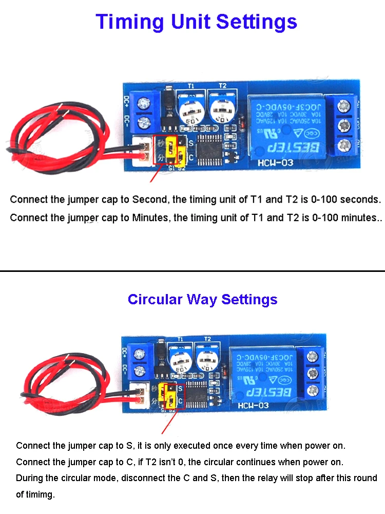 DC 5V 12V 24V Infinite Cycle Delay Timing Time Relay Timer Control ON-OFF Loop Switch Module Double Adjustable 0-100 Mminutes