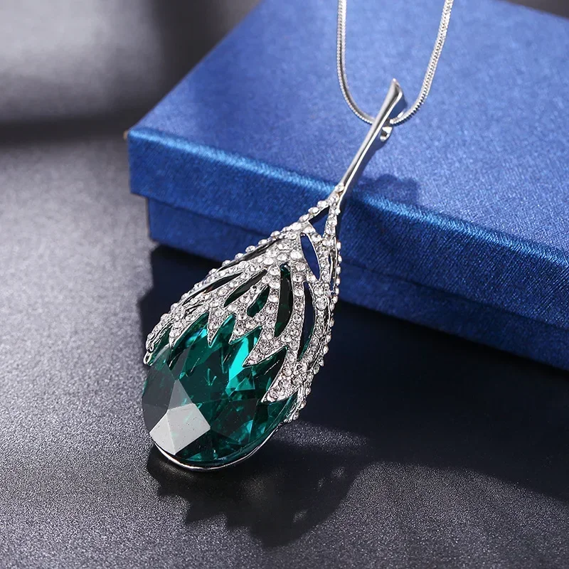 Big Crystal Water Drop Pendant Long Necklace for Women 2026 Vintage Jewelry Elegant Statement Jewelry Kolye