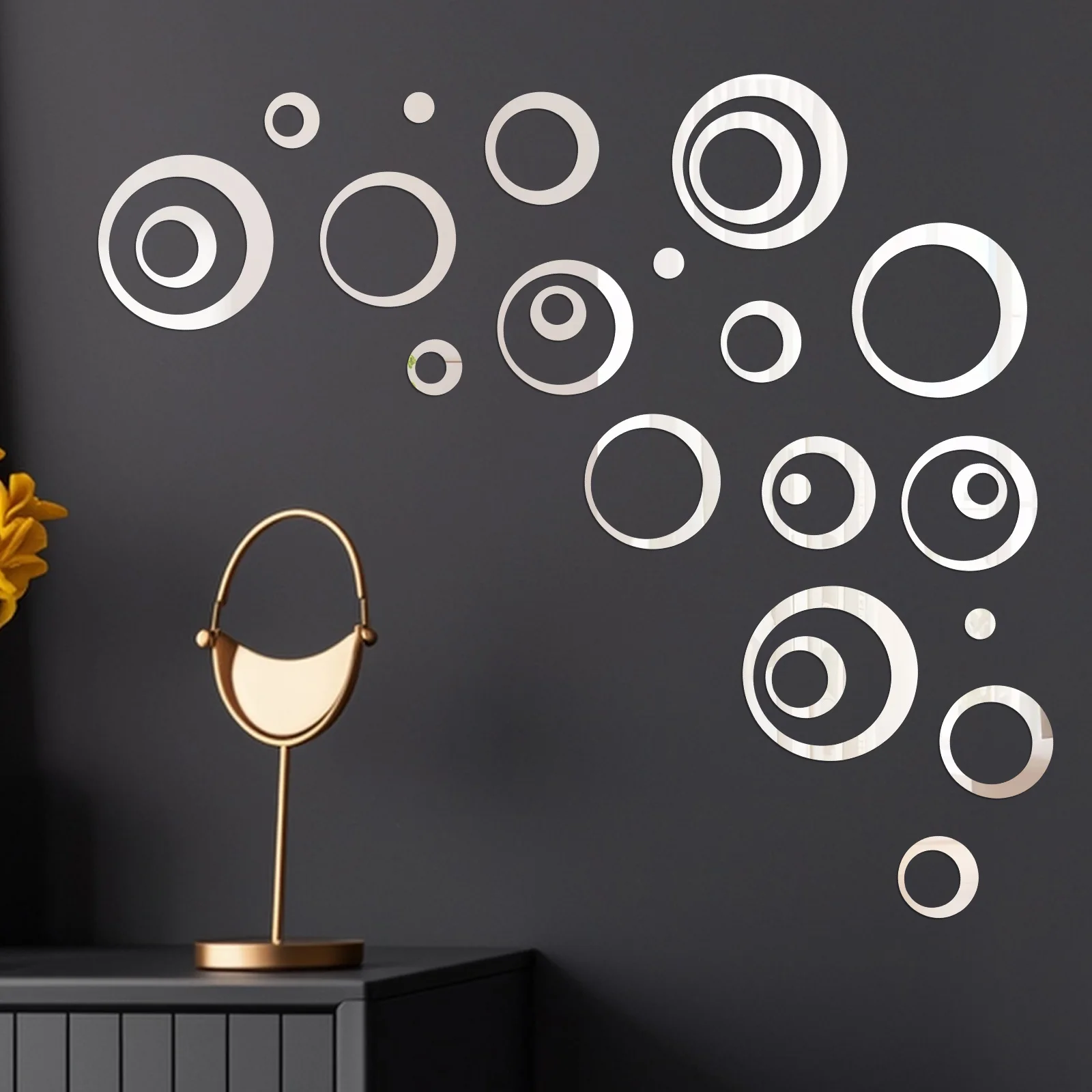 24pcs Circle Mirror Sticker DIY Wall Sticker DIY Wall Decoration for Living Room Bedroom Dining Room Kitchen Gym Home Office