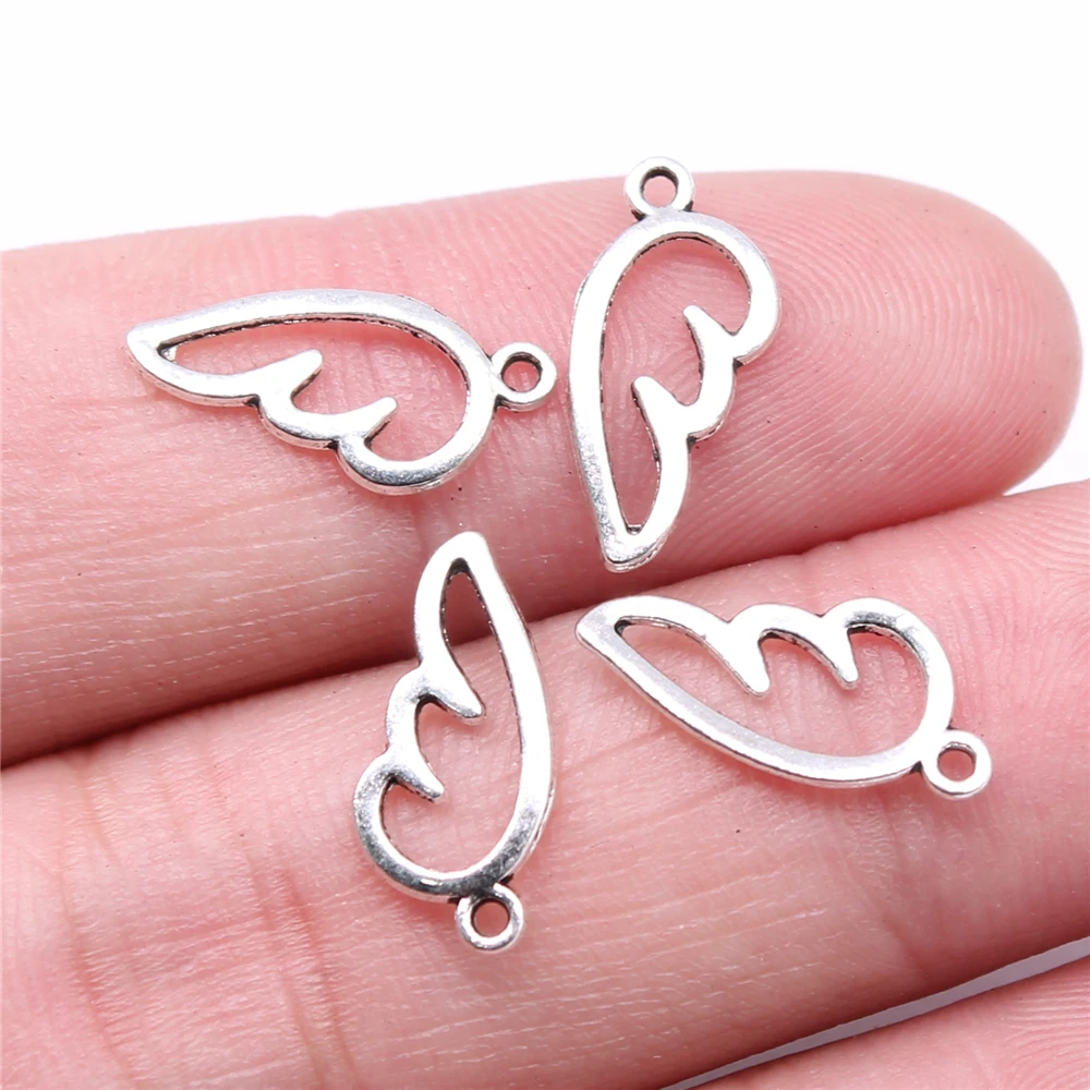 

WYSIWYG 40pcs Charms 16x8mm Angel Wing Charms For Jewelry Making DIY Jewelry Findings Antique Silver Color Alloy Charms Pendant