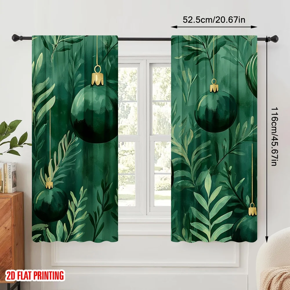 2pcs,2D plane printing Pattern Curtains Emerald Christmas Ornaments Green (2) Polyester (without rod) Decorations For Home for