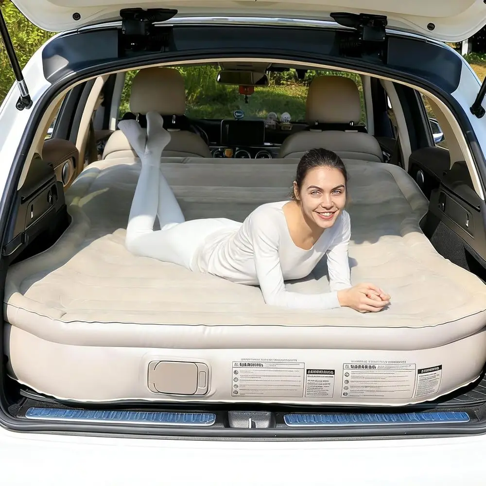 

Портативный надувной матрас для внедорожников с насосом, подушками и утолщенным ПВХ-покрытием для кемпинга и путешествий (хаки)