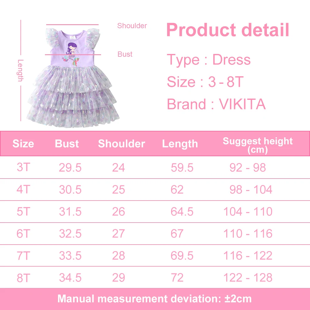 VIKITA Kids Summer Dress Girls Mermaid Print Princess Dress Flying Sleeve Toddlers Birthday Party Tutu Dress Children Clothing