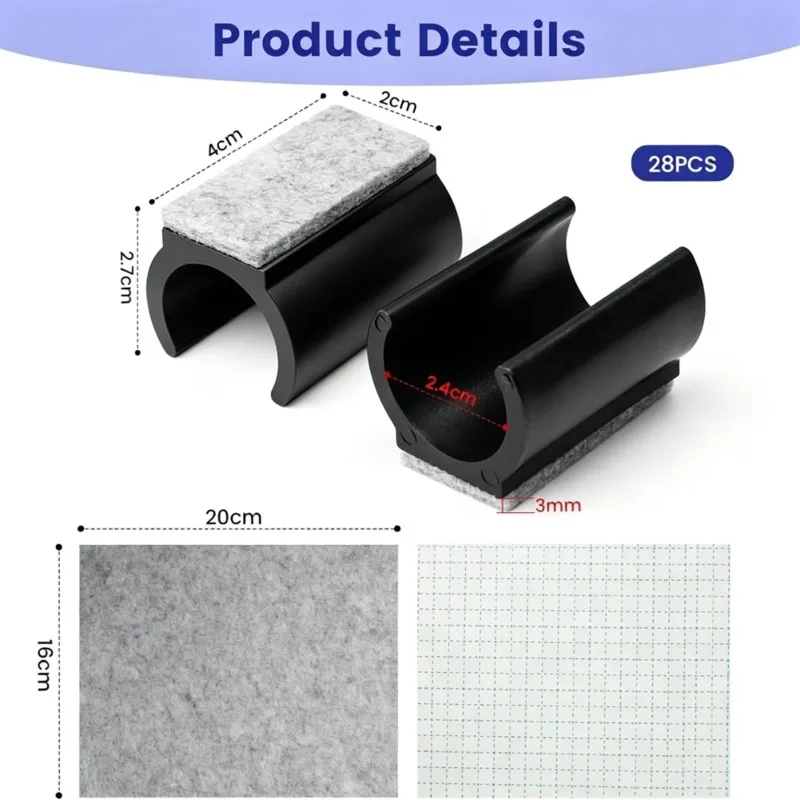 B23B 28Pcs Furniture Chair Leg Pads With Felt Slider - 25Mm Opening