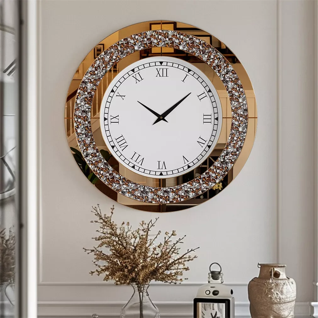 LUVODI 32inch Large Diamond Crystal Modern 3D Wall Clock Living Room Kitchen Bedroom Hall Clock with Roman Numerals