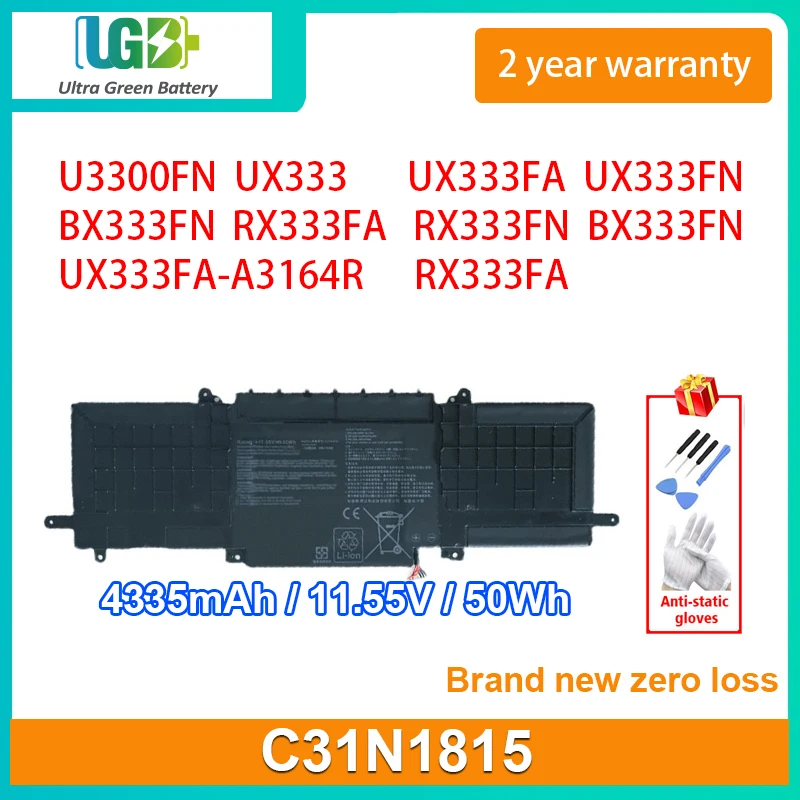 

UGB New C31N1815 Laptop Battery For Asus ZenBook 13 U3300FN UX333 UX333FA UX333FN BX333FN RX333FA RX333FN 4335mAh 11.55V 50Wh