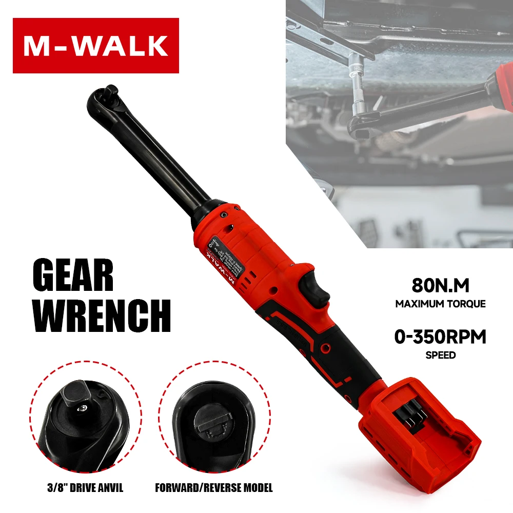 

For Milwaukee 18V Battery Pin M-WALK Brushless Electric Ratchet Wrench 3/8" 80N.m Extended Car Repair Maintenance Power Tools