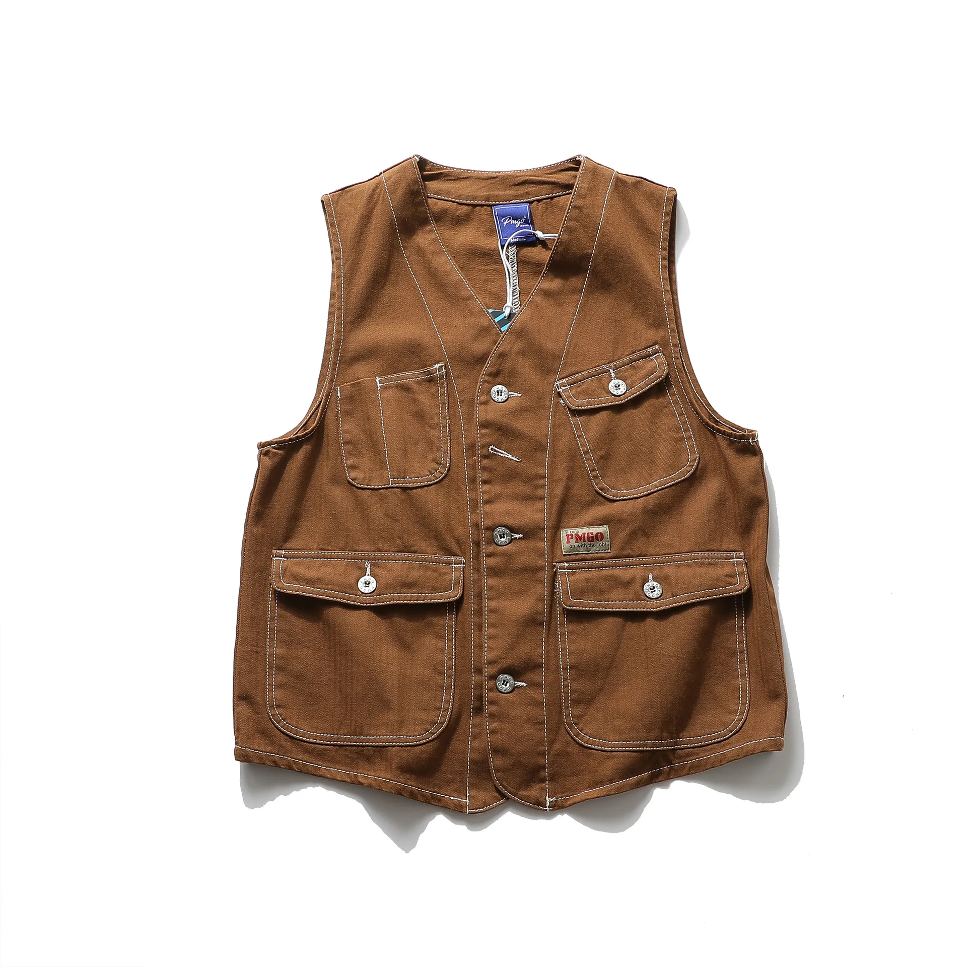 Harajuku Japanische Retro Casual Cargo-Westen für Herren, Leichte Kontrastnähte Outdoor-Funktionsweste, Old Money Ästhetik-Jacke – Detail 16