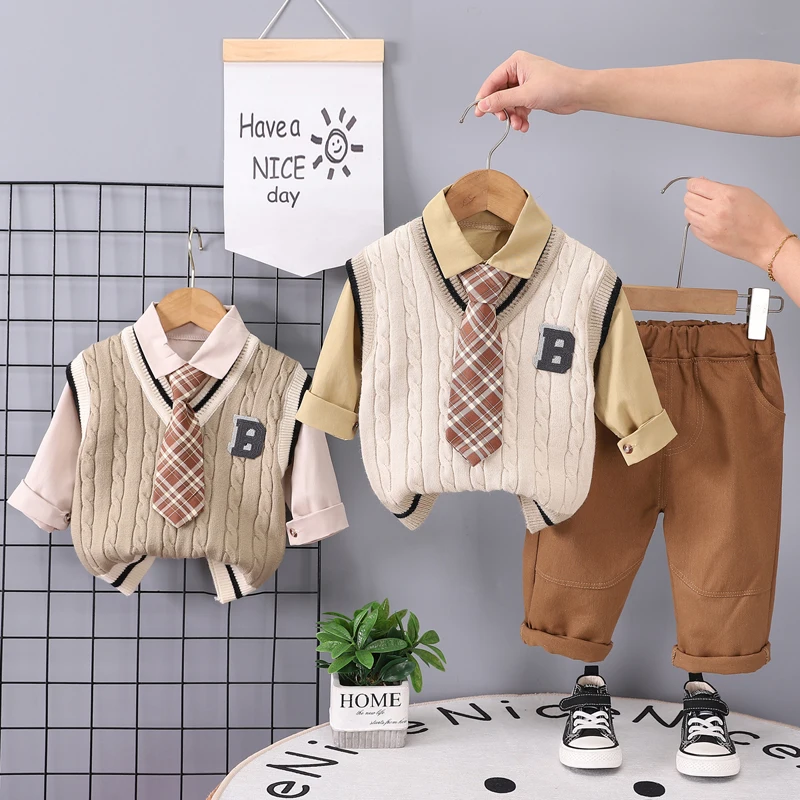 Spring Autumn Fashion Baby Clothes Suit Kids Boys Clothing Children Vest Shirt Pants 3Pcs/Set Toddler Costume Infant Tracksuits