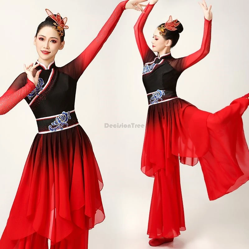 

2025 classical dance performance costume elegant new chinese style ethnic long sleeve dance costume performance set for women