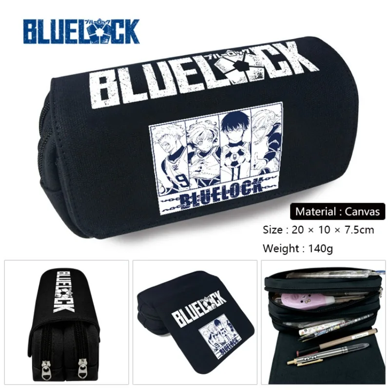 New Anime Blue Lock Pencil Case Double Layer Storage Make Up Cosmetic Bag Pencil Box Student School Office Pen Bag