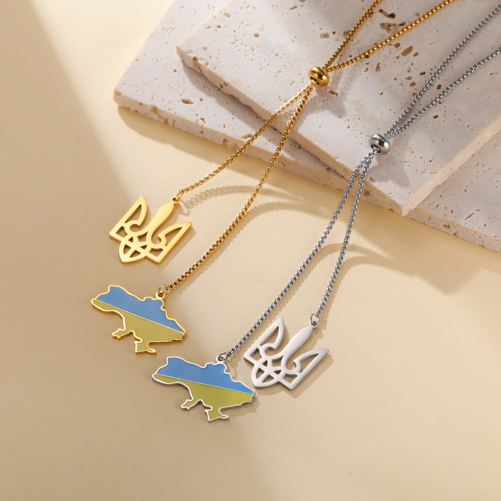 Teamer National Map Of Ukraine Charms Box Chain Necklace Stainless Steel For Women Trendy Sweater Chain Ukraine Symbol Jewelry