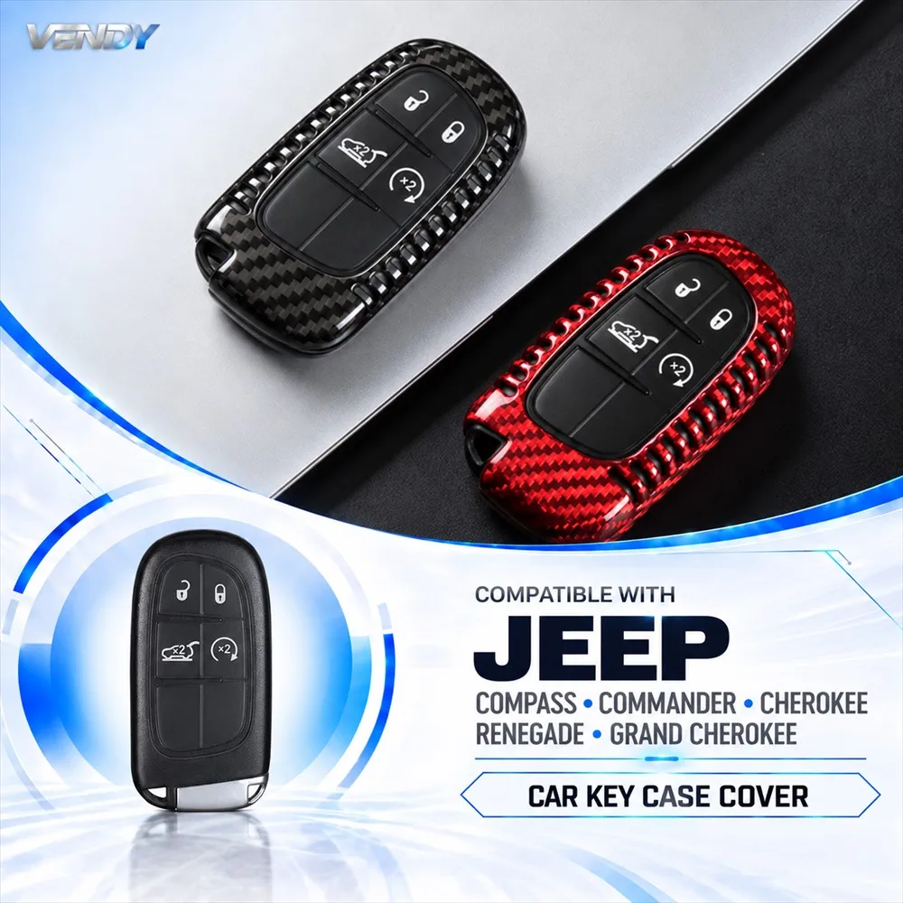 Real Carbon Fiber Car Key Case Cover Protector Shell For Jeep Compass Commander Cherokee Renegade Grand Cherokee Interior