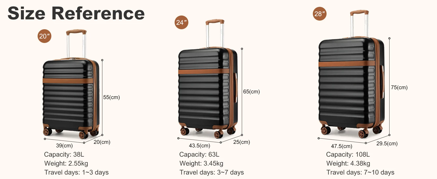 KONO ABS+PC Hartschalenkoffer mit 4 Rollen, TSA-Schloss – Trolley Handgepäck/Reisekoffer (55/65/75cm) – Detail 13