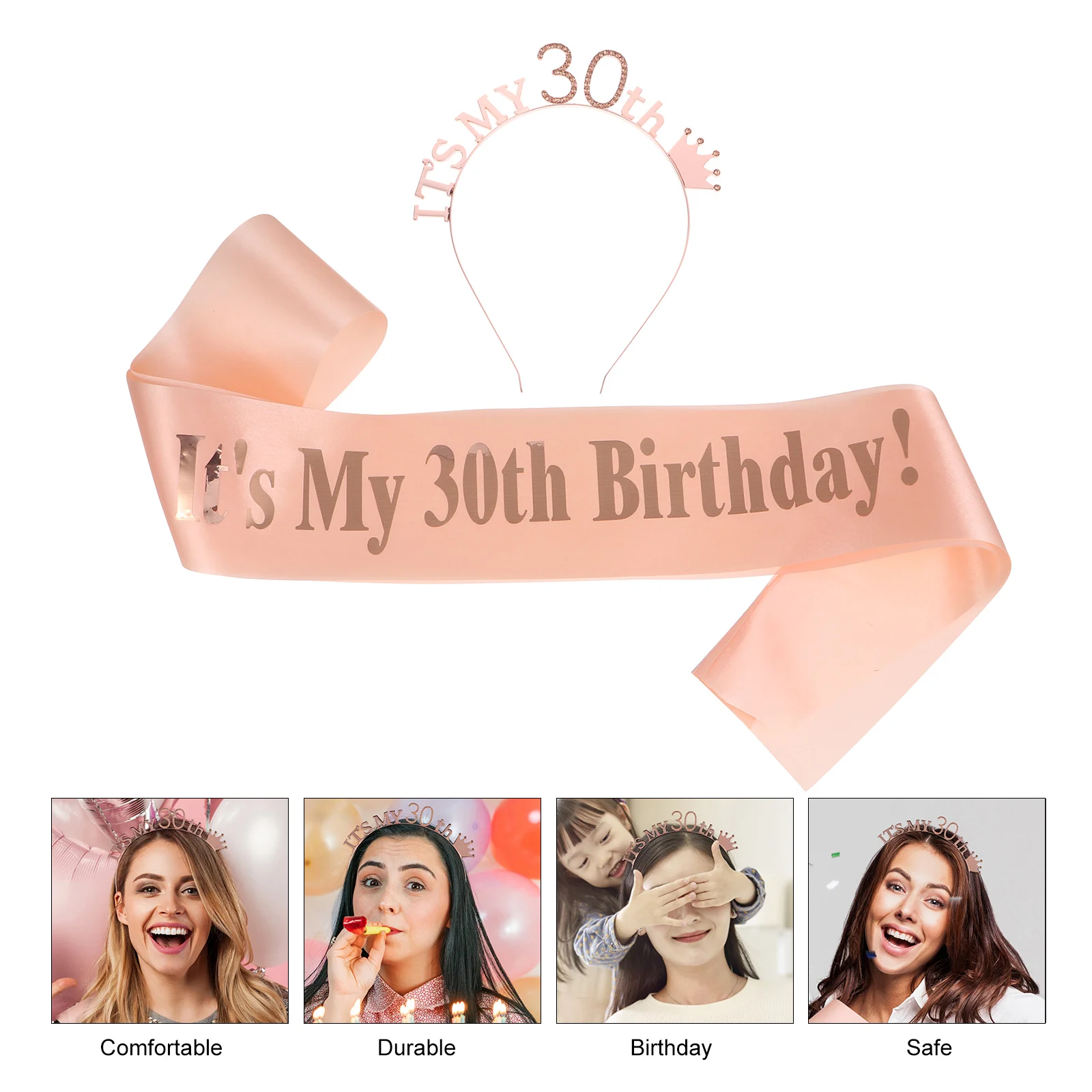 

2Pcs Birthday Party Crown Headband and Sash Set Creative Birthday Costume Accessories Party Decorative Props Lightweight