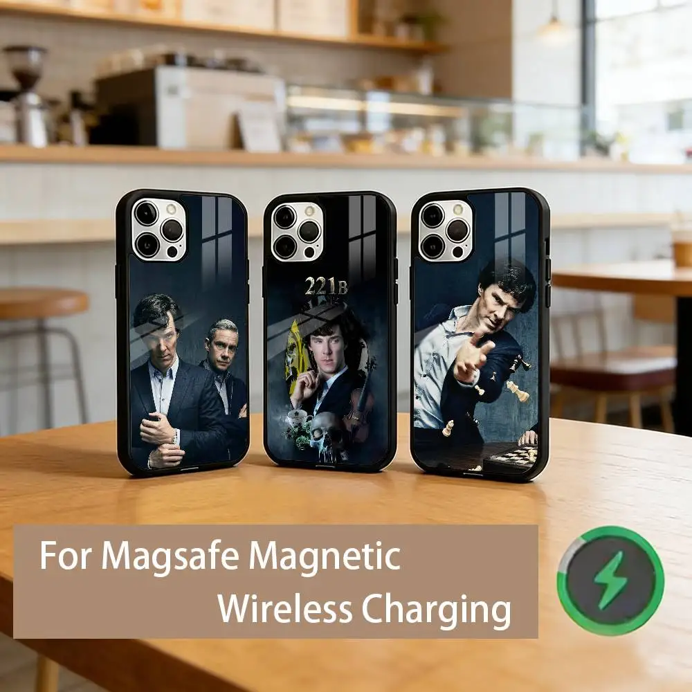 

S-Sherlock H-Holmes Phone Case For iPhone17,16,15,14,13,12,11 Plus,Pro Magnetic with Magsafe Wireless Charging