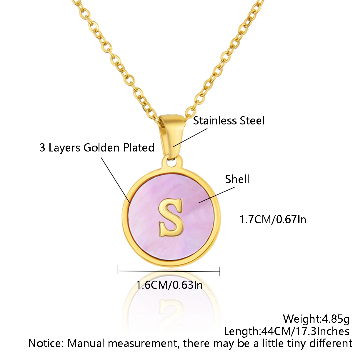 Stylish Pink Gold plated Stainless Steel Shell 26 Letter Round Pendant Necklace Elegant Women Clavicle Chain Party Jewelry Gift