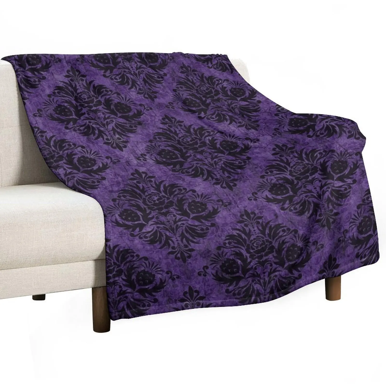 

Gothic Damask Purple Throw Blanket Designers anime Decorative Sofa Travel Blankets