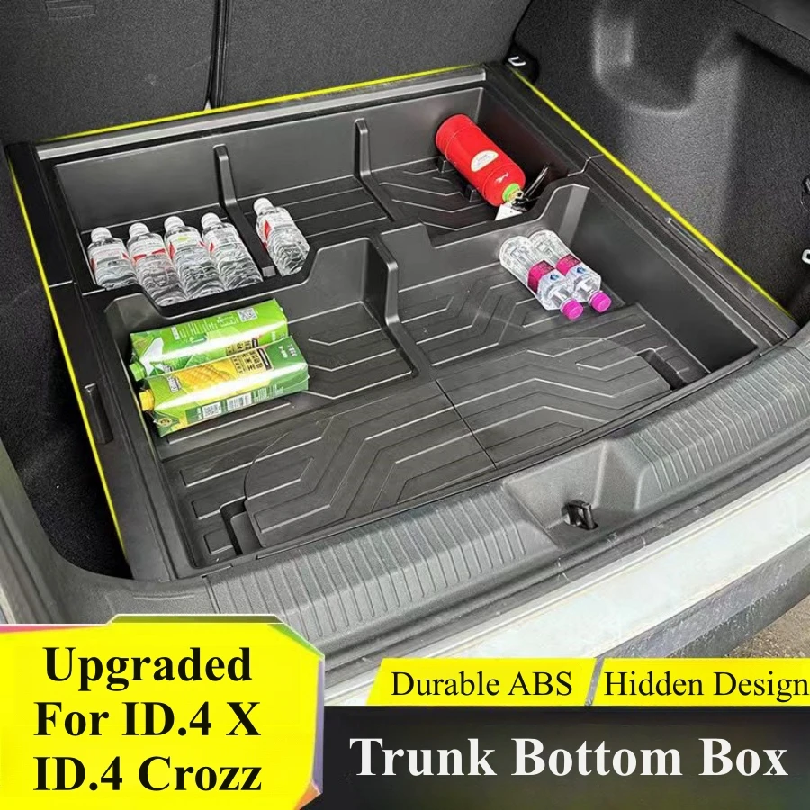 ABS Car Rear Trunk Bottom Storage Box Organizer For VW ID.4 CROZZ ID4 X 2024-2021 ID4 Cargo Storage Case Accessories