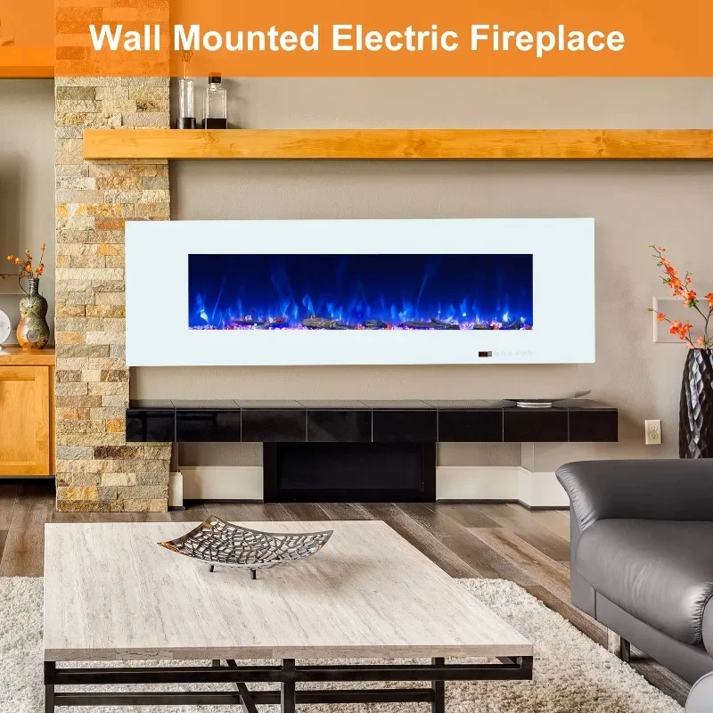 【الأكثر مبيعًا】مدفأة كهربائية بيضاء مقاس 50 بوصة من Luxstar مع لوحة شاشة لمس للتحكم عن بعد معلقة للاستخدام المنزلي