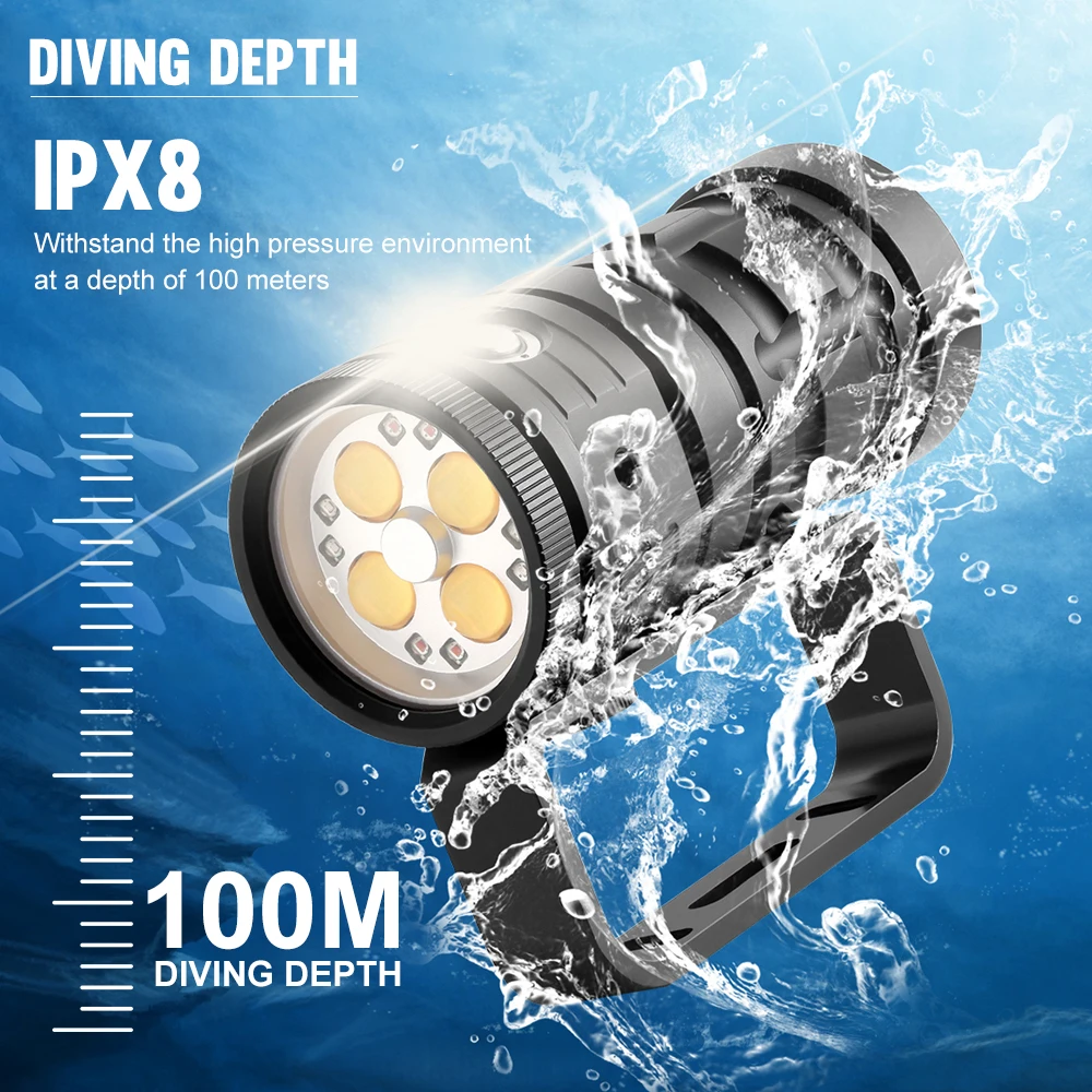

Подводный фонарь Asafee D16: популярный, водонепроницаемый, с белым, красным и синим светом, встроенным аккумулятором, для дайвинга и фотосъемки