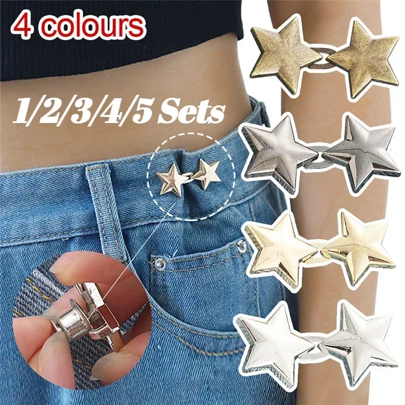 

Fashion Tighten Waist Buckle Alloy Star Brooches Pins Clip Adjustable Snap Button Jeans Buttons Detachable Clothing Accessories