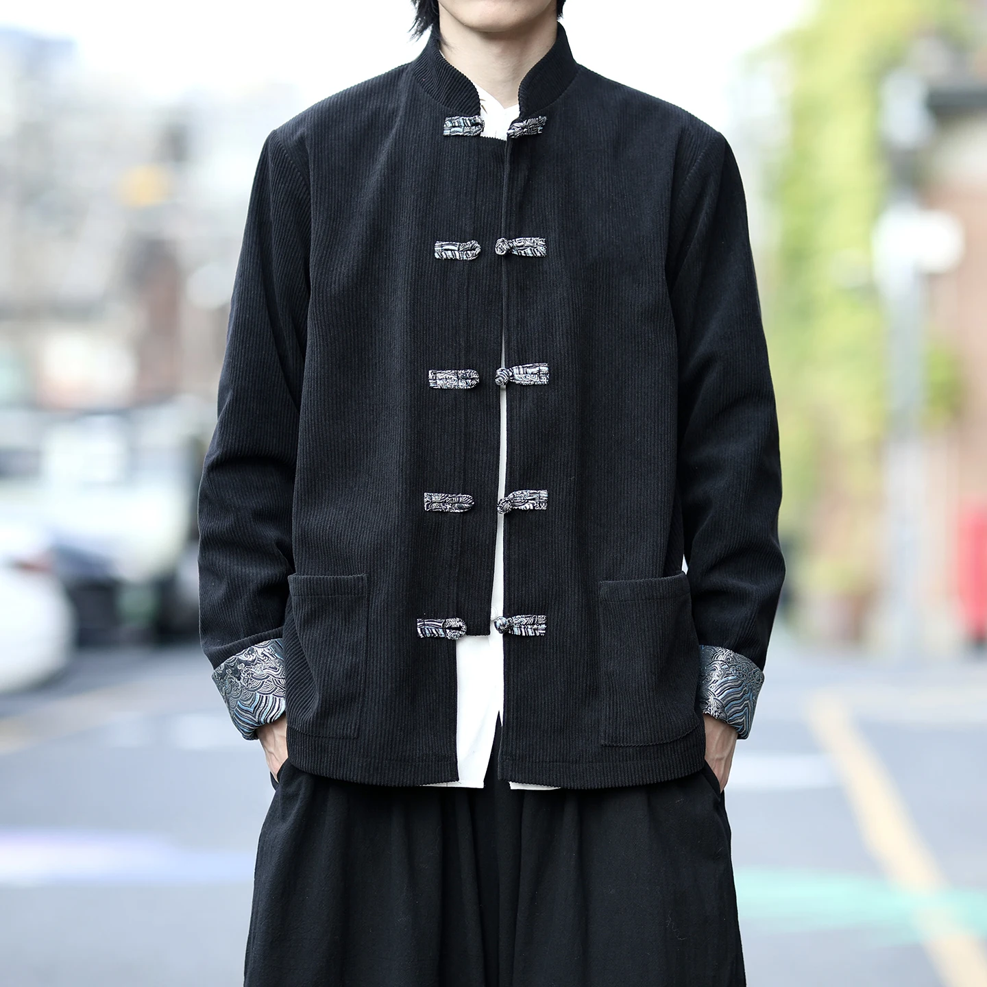 

New Chinese Sle Tang Suit Hanfu Men's Autumn Winter Wind Stand Collar Button Jaet Casual Loose Retro Outerwear Trendy