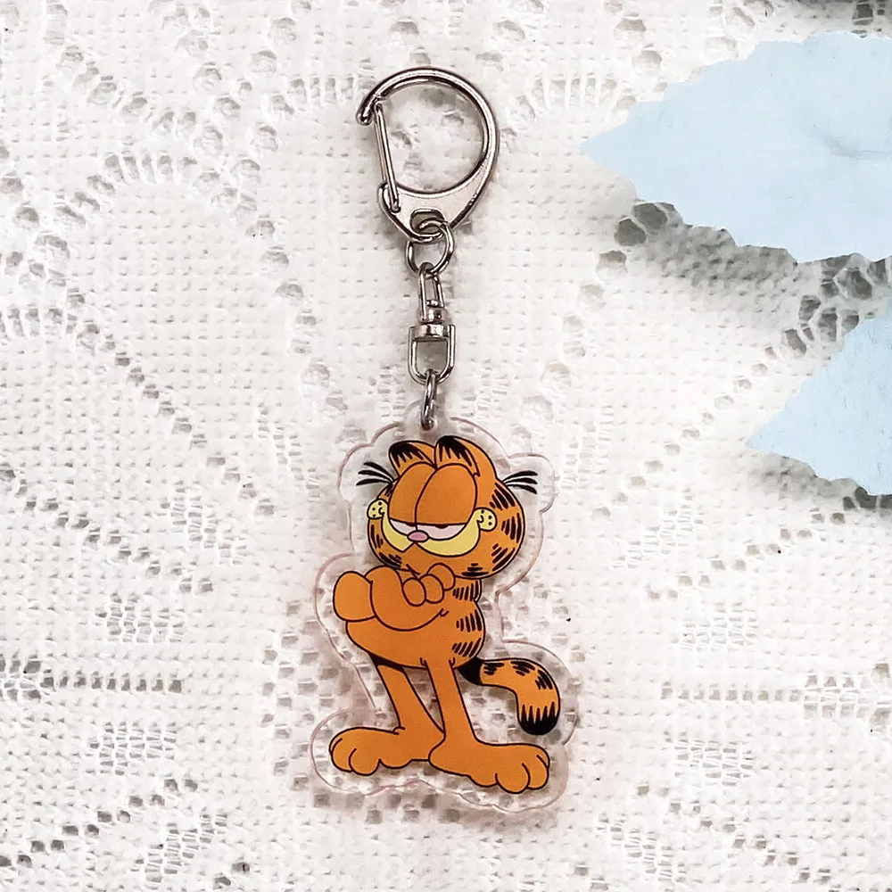 Anime Garfield Acrylic Keychain, Cartoon Cute Bag Pendant, Kawaii Backpack Hanging Ornament Key Chain Accessories