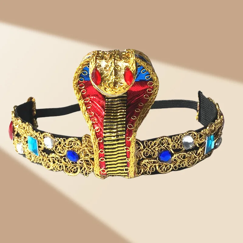 Halloween Egyptian Snakehead Hair Ornament Egyptian Accessories Golden Beaded Headband Cosplay Pharaoh Sparkle Hair Ornament
