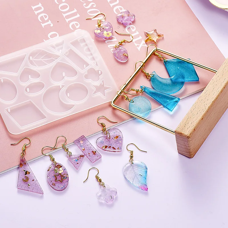 

Handmade Earrings Silicone Mold Leaf Stars Triangle Shape Necklace Pendant Jewelry Making Tools Epoxy Resin Molds