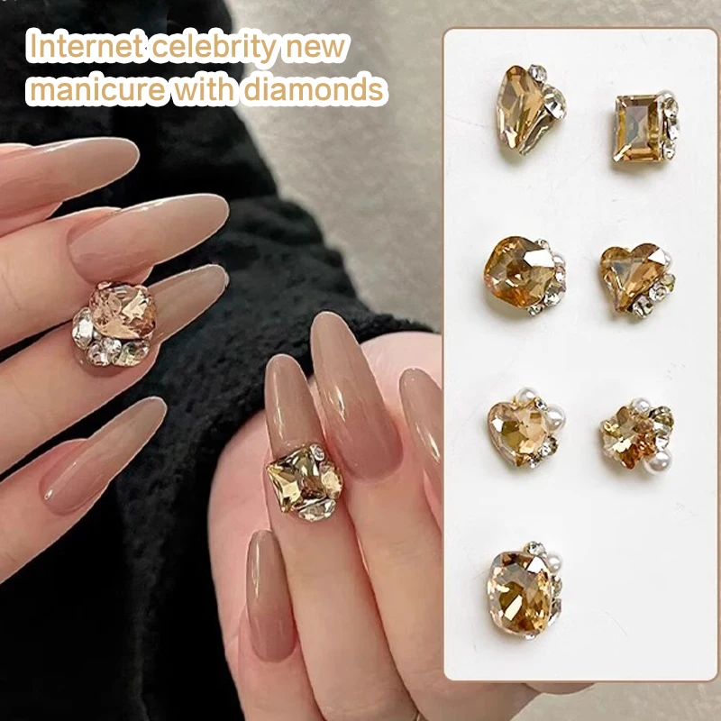 Diamantes de imitación brillantes para uñas, accesorios de manicura, 5 piezas, decoración de perlas hechas a mano