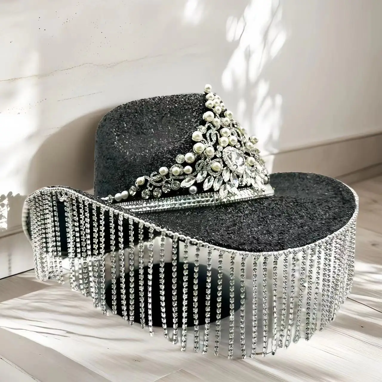 HongLuan Glitzer-Kostüm, Hut für Erwachsene und Cowboy-Hüte, Strass für Damen, Cowboy-Cosplay, Damen-Accessoires und Cowgirl-Kappe