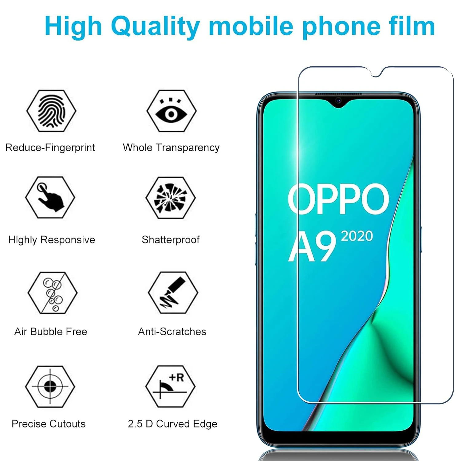 Película protetora de vidro temperado para oppo a5 2020 a9 2020