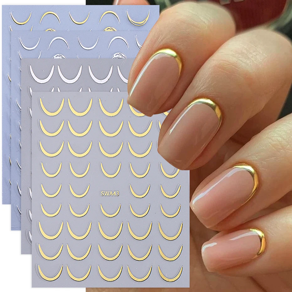 2/4pcs Crescent Moon Nail Stickers Self-Adhesive French Smile Striped Line Design Nail Decals Sliders DIY Elegant Manicure Decor
